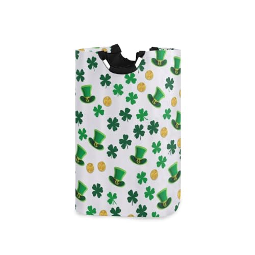 Jihqo Laundry Hamper Basket St Patrick's Clover Pattern Collapsible Nursery Storage Bin Waterproof Clothing Baskets for Home Bedroom Bathroom Washing Room