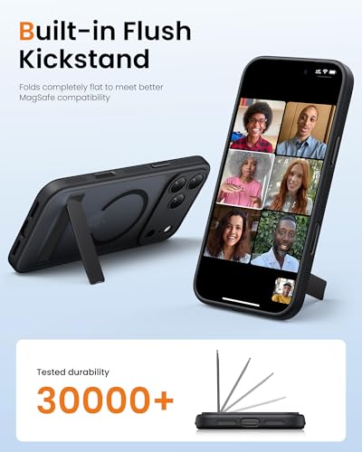 Image of Vihibii for iPhone 17 Pro Cover with Stand & Camera Control, [Compatible with Magsafe], Full-Cover Lens Protection, Rugged Hard Back & Silicone Edge, Non-Slip Translucent Slim Case, 6.3 inch 2025, Black