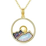 SISGEM 9ct Gold Mountain Necklace, Solid Yellow Gold Black and Fire Opal Pendant, 16'+1'+1' for Women, Girls, Ladies, Mum, Sisters