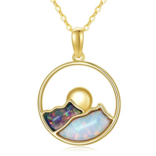 Image of SISGEM 9ct Gold Mountain Necklace, Solid Yellow Gold Black and Fire Opal Pendant, 16"+1"+1" for Women, Girls, Ladies, Mum, Sisters