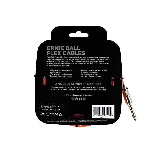 Ernie Ball Flex Instrument Cable Straight/Straight 20ft - Orange, 20 feet - Image 2