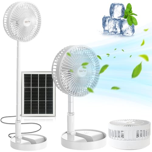 Ceboic Ventilateur sur pied portable avec panneau solaire, silencieux, batterie 5200 mAh, USB, 3 vitesses, hauteur réglable, pour la maison, le bureau, le camping