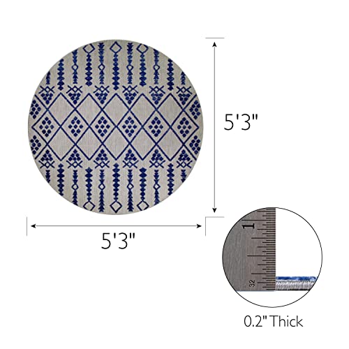 Image of Leick Home Cusp Outdoor Area Rug, 5'3 inch Round, Gray, Blue