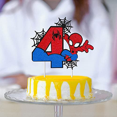 Double Sided Glitter Spider 4th Birthday Cake Topper #TOP23