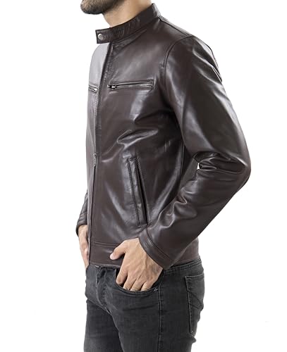 Image of Jild Classical Single Piece Lambskin Leather Jacket Men - Everyday Wear Snap Tab Collar Men's Motorcycle Leather Jacket