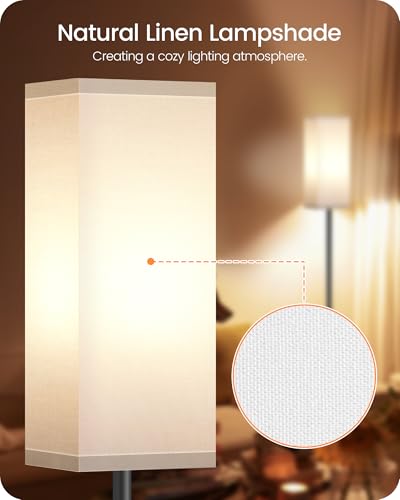 Image of Floor Lamp, Pole Lamp with Foot Switch, Modern Standing Lamp Shade, Minimalist Freestanding Lamp (Bulb Not Included), for Living Room, Bedroom Office ETL Listed, Black and White CW07LD05