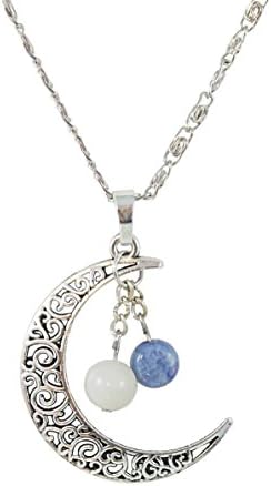 Kit Johnson Designs Filigree Crescent Moon Necklace with Moonstone, Blue Kyanite, Alloy Silver-Tone Metal, 20"