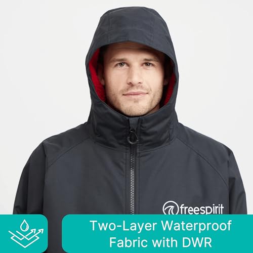 Freespirit Unisex Aquarobe Pro Waterproof Jacket With Hood, Fleece Lining & 2 Zipped Pockets For Adults, Oversized Changing & Dry Robe For Men & Women (Uk, Alpha, S, M, Regular, Regular, Black) - 3