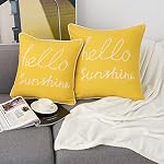 YIcabinet Set of 2 Soft Soild Decorative Square Throw Pillow Covers Outdoor Patio Pillow Yellow Hello Sunshine Pillow for Sofa Bedroom Car 18×18 Inch