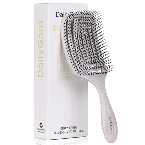 Detangling Brush, Dry and Wet Vented Detangler Hair Brush for Women and Men, Professional Paddle Curved Styling Hairbrush, Beige