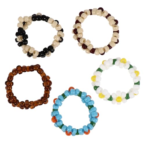 Anillos para niñas con diseño floral creativo y cuentas de colores accesorio