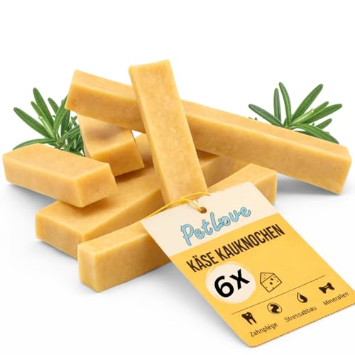 PetLove Kaukäse für Hunde aus 100% Hartkäse • Extra Harter, langanhaltender Kausnack • Natürlicher Käseknochen ohne Zusätze • Zahnpflege & Kauspaß • 6er Pack • Größe S