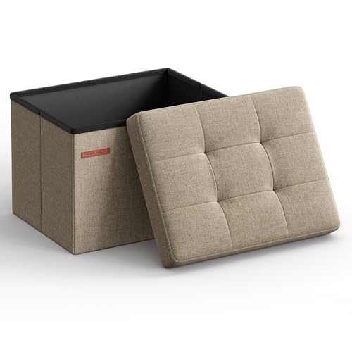 SONGMICS Mazie Folding Storage Ottoman – Light Taupe