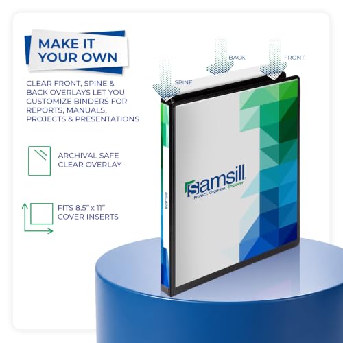 Image of Samsill Durable 0.5 Inch Binder, D Ring Binder, Customizable Clear View Cover, Charcoal Black, Holds 125 Pages