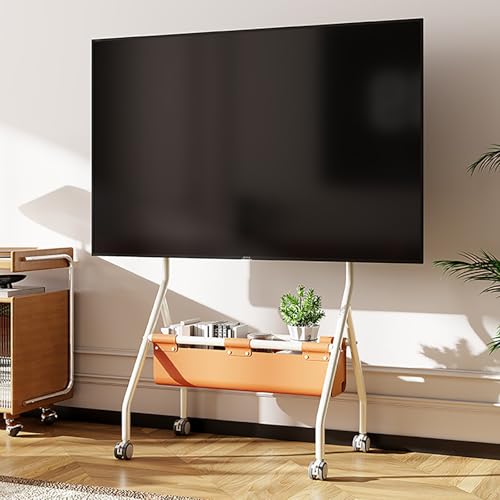ZDMZR Rolling TV Stand for 32-75 Inch TV Screen Up to 130lb, Max VESA 600x600mm, with Wheels as A Movable Portable Stand(White)