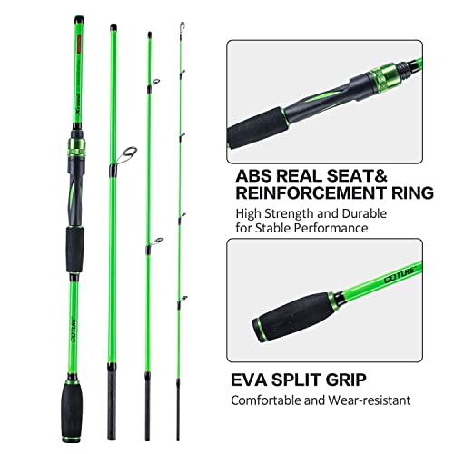 Fishing Rods Spinning Travel Fishing Pole Pack case Portable 4 Sections ulLight Weight Carbon Fiber Poles M Power Medium Action 7ft Green