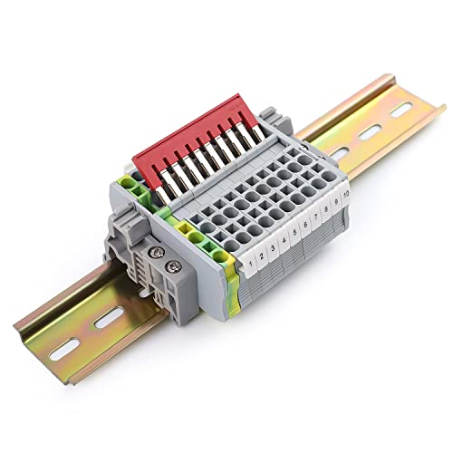 Bloques de Terminales de Carril DIN One In Two Out, SRJQXH Bloque de Terminales de Carril DIN para Cableado Rápido Enchufable, Con Terminal ST2.5TWIN, Regleta de Terminales, Soporte, Riel de 20 CM