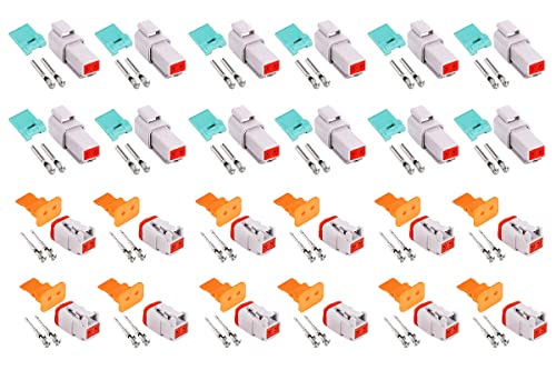 HUAZIZ 12 Sets Ensembles Connecteur Imperméable, Connecteurs DT à 2 Pin,Auto Terminal Connecteur de Fil de Voiture Électrique Étanche Plug 2 Broches mâles et...