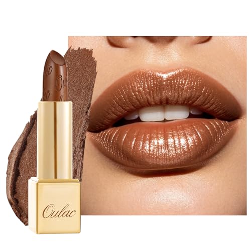 OULAC Pintalabios Marrón Brillo Metálico, Brillo 3D de Larga Duración, Barras de Labios de Alta Pigmentación y Cobertura Total, Fórmula Cremosa e Hidratante, Vegan, 4.3 g, (08) Hawaii Summer