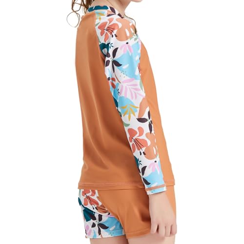 Image of Girls Long Sleeve Swimsuits 2 Pieces Set Rash Guard Swimwear Quick Dry Surfing Wetsuit for Kids Bathing Suit 5-16 Years