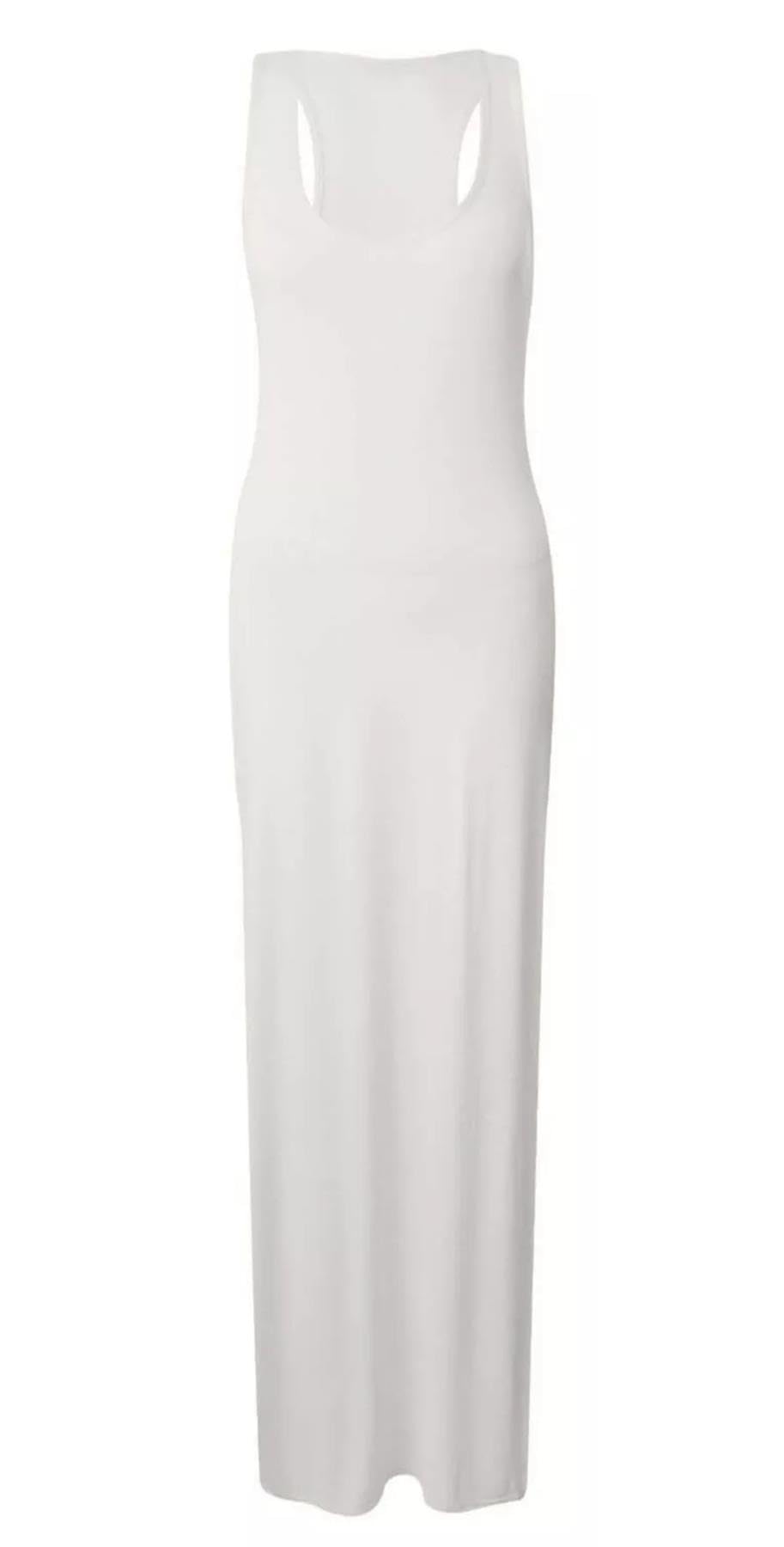 Real Life Fashion Ltd Women's White New Plain Sleeveless Scoop Neck Racer Back Plus Size Long Jersey Summer Maxi Dress