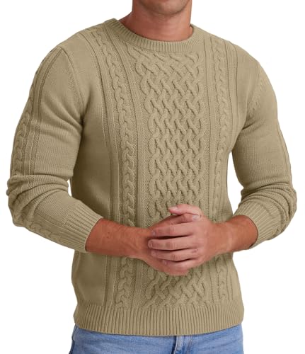 Askdeer Men's Fisherman Sweater Cable Knit Crewneck Sweater Winter Pullover Sweaters3