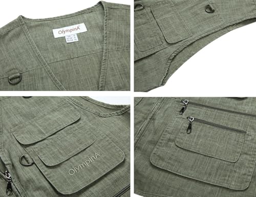 Flygo Men's Summer Casual Fishing Photography Vest Multi-Pocket Outdoor Waistcoat Jacket (Medium, Light Grey)3