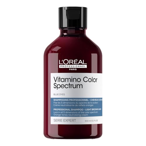 LOréal Professionnel Shampoo für Farbbrillanz mit Glass Hair Effekt bei coloriertem Haar gegen Organgestich Serie Expert Vitamino Color Spectrum Blue Dyes Neutralizing Shampoo 300 ml