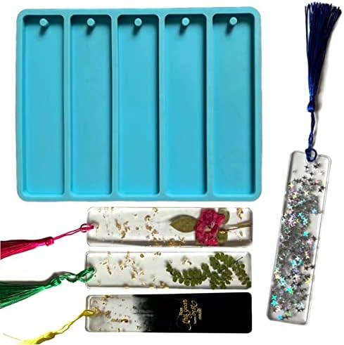 BooteeQue Bookmark Mold with Tassels 60PCS, Rectangle Silicone Bookmark Molds for Epoxy Resin Casting, Keychain, Art Crafts (5-in-1)