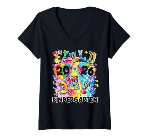 Women's Field Day 2026 Kindergarten Tie Dye Leopard School V-Neck T-Shirt