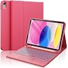 CHESONA for iPad 10th Generation Case with Keyboard, 7 Color Backlight, Multi-Touch Trackpad, Flip Stand Case with Pencil Holder, 2 Wireless Channels for iPad (A16) 11th/10th Gen (2025/2022), Red