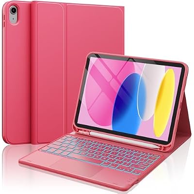 CHESONA for iPad 10th Generation Case with Keyboard, 7 Color Backlight, Multi-Touch Trackpad, Flip Stand Case with Pencil Holder, 2 Wireless Channels for iPad (A16) 11th/10th Gen (2025/2022), Red