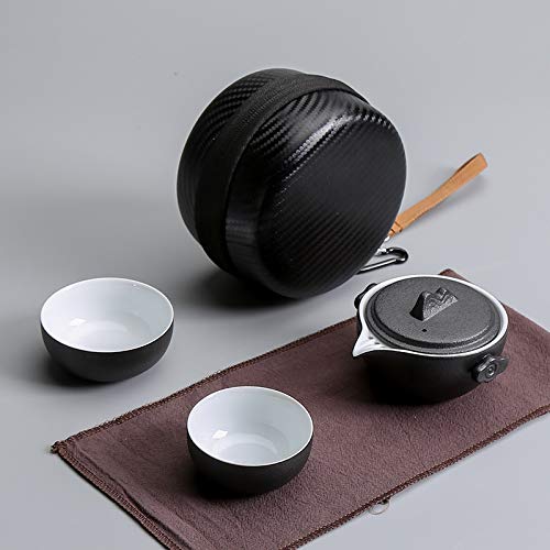 LYLEQ TeteraSet Reise-Teeservice aus Keramik, tragbar, 3-teiliges Set, Schwarz, 120ml Cover