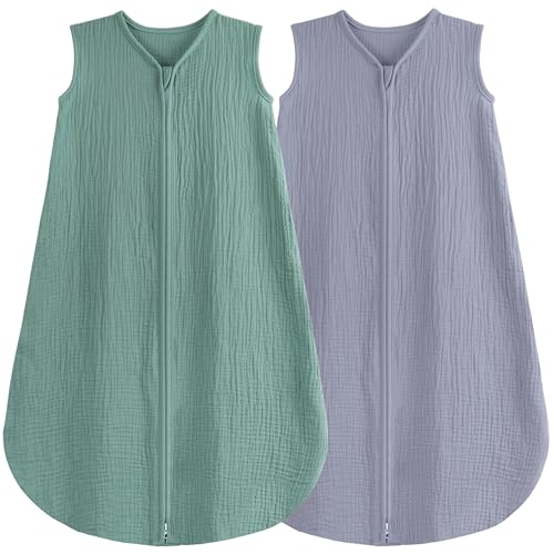 Image of BSTOPPT 2 Pack Baby Sleep Sack 0-24 Months Baby Sleeping Bag 2-Way Zipper Toddler Wearable Blankets (Gray&Green TOG 0.3, Large)