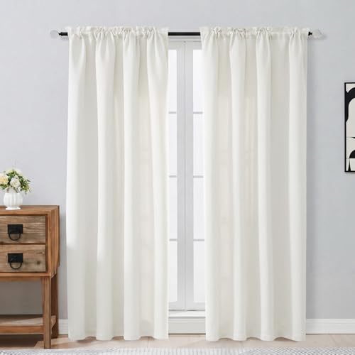Image of Ivory Curtains for Bedroom 72 Inches Long 2 Panels Set, Solid Thermal Insulated Light Filtering Window Curtains for Living Room, Dual Rod Pocket Soft Window Drapes, 2x40Wx72L Inches