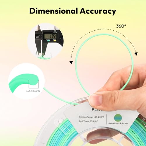 Image of AMOLEN Matte PLA Filament 1.75mm,Bicolor Rainbow Bundle PLA, Smooth Finish Color Change 3D Printing Filament, 600m /s High-Speed Printing, 200g X 4 Pack
