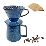 DYUEXI Ceramic Pour Over Coffee Maker Set, Starry Blue Coffee Dripper Cone with...