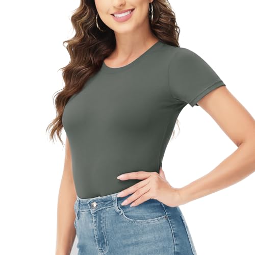 TNNZEET Bodysuits for Women - Black Bodysuit Women Tops Round Neck T Shirts for Women Fashion Body Suit Going Out Tops