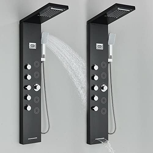 Sistema de Torre de Panel de Ducha de Acero Inoxidable con Lluvia, Cascada y Masaje por Chorros - Negro D miniatura 4