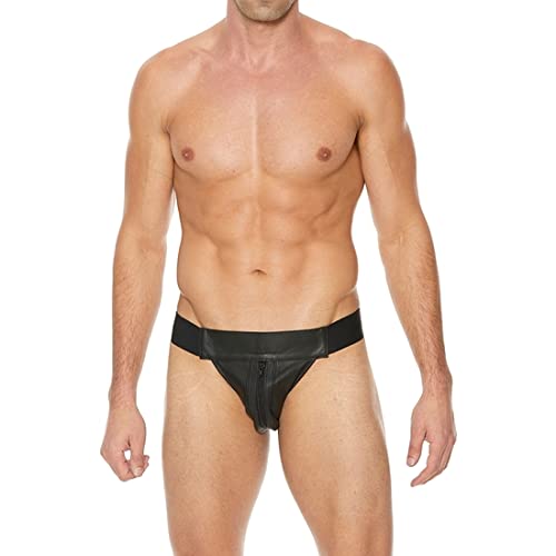 Jockstrap cuir Shots Ouch noir L/XL slip ouvert homme string fétiche fermeture éclair