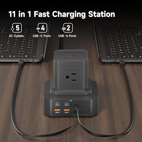 Estación de Carga (100W), Multitoma USB C 11-en-1 con Protección contra Sobretensiones, Cable de Extensión de 2.01 m, 4 Puertos USB C y 2 USB A, 5 Tomas AC para Oficina y Dormitorio miniatura 2