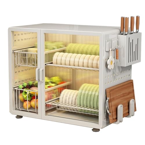 Escurridor de platos de acero inoxidable de 2 niveles con escurridor, resistente al óxido, soporte magnético para tabla de cortar, color blanco