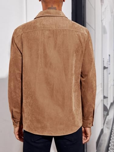 Runcati Mens Long Sleeve Suede Shirts Button Down Shacket Casual Work Western Regular Fit Shirt Jacket3