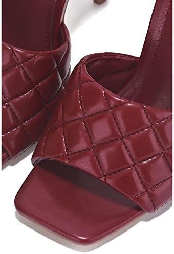 Cape Robbin Stitch Sexy Quilted High Heels for Women, Square Open Toe Shoes Heels - Plum Size 6 | Image 2