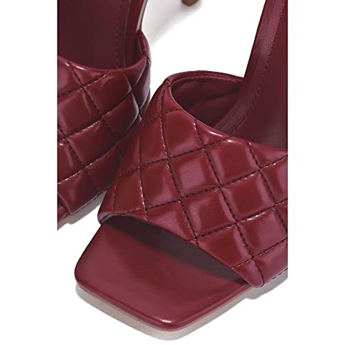 Cape Robbin Stitch Square Toe Quilted Stiletto Open Toe Mule Dress Sandals3