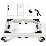 CHINCHILLA Heavy Duty All Stainless Steel Mobile Fridge Stand Base, Washing Machine Stand with Wheels, Adjustable Furniture Dolly for Washer, Refrigerator and Dryer