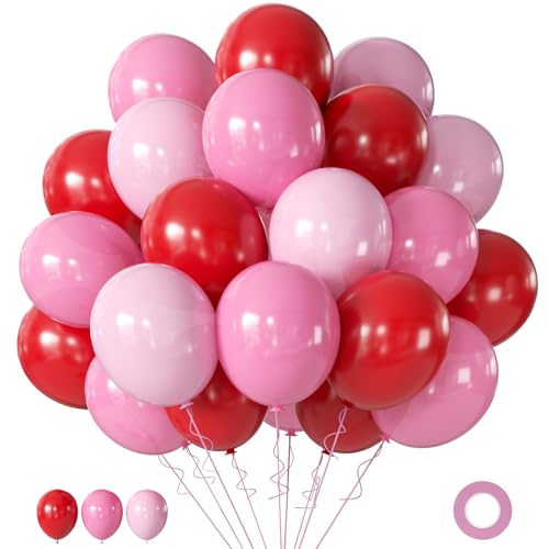 Pink Red Balloons Valentines Balloons 60pcs 12 Inch Red and Pink Latex Balloon for Birthday Valentines Bridal Shower Anniversary Party Decorations