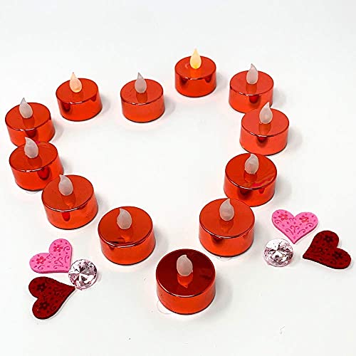 Banberry Designs Red Led Tea Lights - Set Of 24 Metallic Red Tea Light Candles Flameless Battery Operated - Wedding, Party, Christmas, Valentine's Day Table Decorations #TOP3