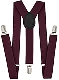 trilece Burgundy Suspenders for Boys Kids Girls and Toddlers Baby - Adjustable Elastic 1 inch Wide Y Shape Suspender Strong Clips (6 Years to 5 Feet Tall, Burgundy)