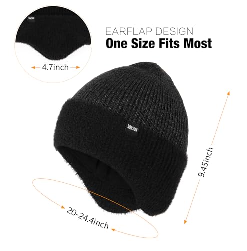 Image of Wmcaps Winter Fleece Line Beanie with Earflap for Men Women, Outdoor Warm Thermal Knitted Hat Stocking Caps